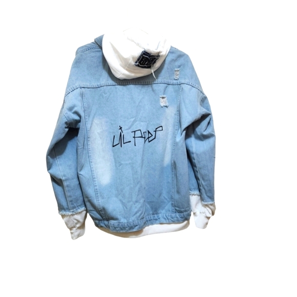 lil peep Other - UNISEX LIL PEEP WHITE HOODED DENIM JACKET